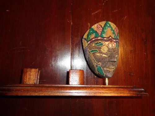 Hand Carved Painted Wooden Mask African Ethnic Business Desk Card Holder