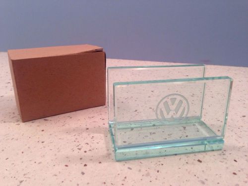 Volkswagen ETCHED LOGO Thick Glass Business Card Note Holder  NEW IN BOX NICE