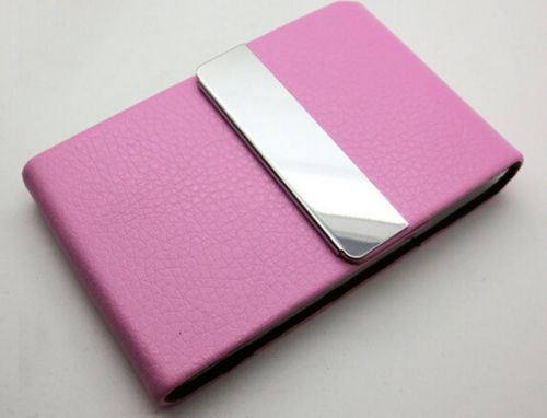 Gift Stainless Steel Leatherette Business Name Card Holder Box Case Pink