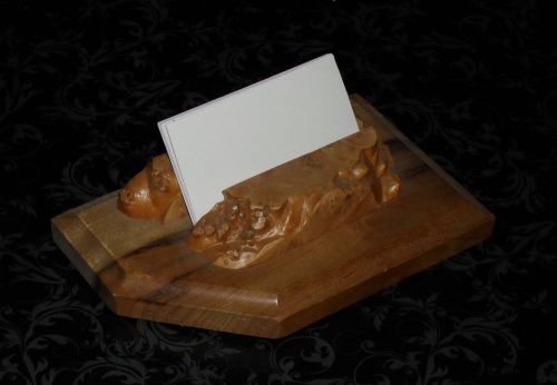 WOOD CARVED Business Card Holder OFFICE DESK Paper Weight ARTISAN HANDCRAFTED ~