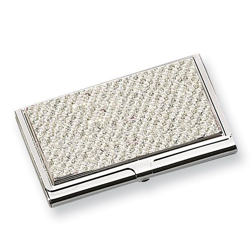 New White Glitter Silver-Tone Business Card Holder Office Accessory
