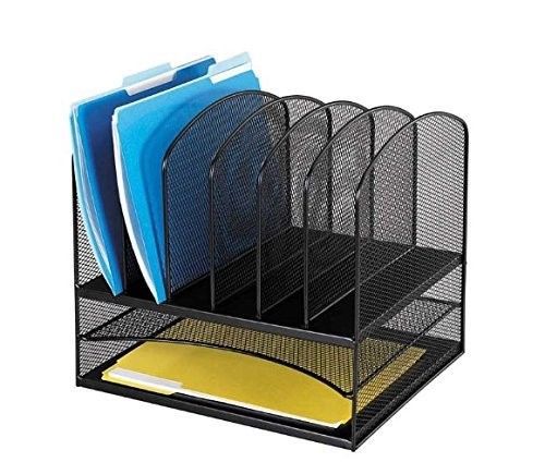 Black Mesh metal desk organizer folders, binders,,2 horizontal,6 vertical slots