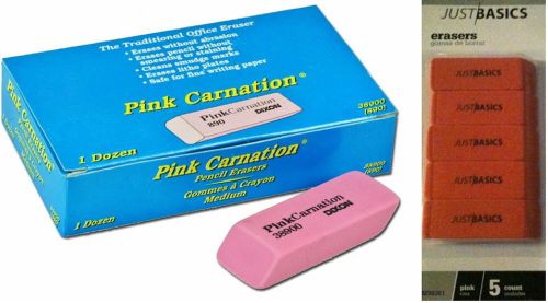 12 Dixon Pink Carnation Erasers Medium box of 12 + 5 Just Basics