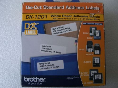 Brother DK1201, White Paper Adhesive Labels, Roll of 400, UPC #012502611639