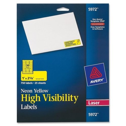 Avery High Visibility Labels - 1&#034;Wx2.62&#034; L - 750/Pk - Laser - Yellow