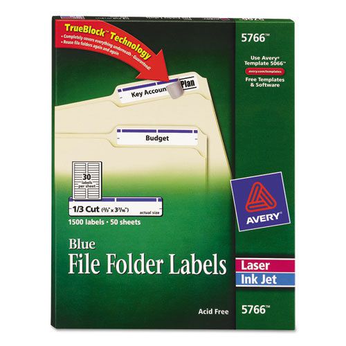 Self-adhesive laser/inkjet file folder labels, blue border, 1500/box for sale