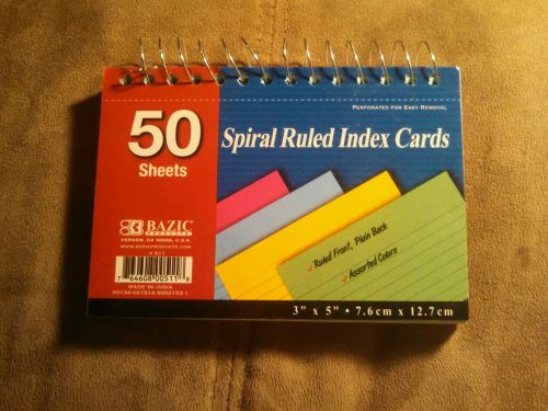 Bazic colored spiral ruled index cards - 50 - perforated - NEW