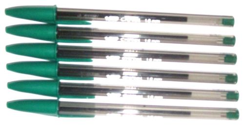 6 Bic Cristal Bold Ballpoint Pens - Green Ink - Bold 1.6mm
