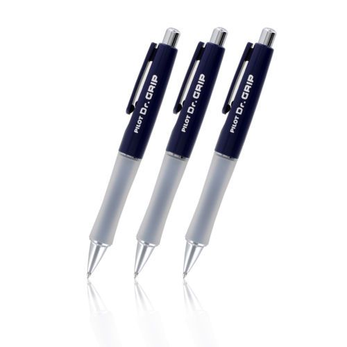 Pilot Dr. Grip Retractable Ballpoint Pens, Medium, Navy, Blue Ink, Pack of 3