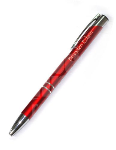 Engraved Pen, Red Ballpoint Pen with Silver Trim - Free Engraving - w/ Pen Case