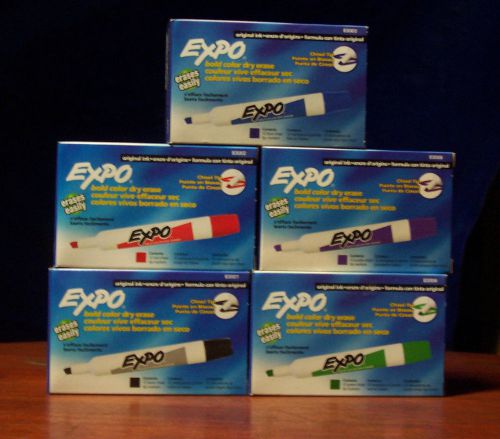 New Expo 12 Boxes of 12 Dry Erase Markers, Black, Red, Green, Blue, Purple