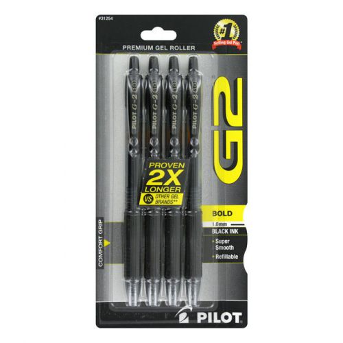 Pilot G2 Premium Gel Roller Pens, Retractable Bold Point 1.0mm Black Ink, 4/Pack