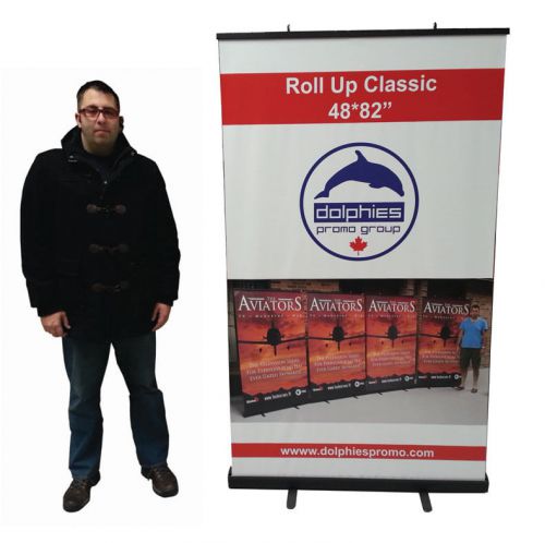 Brand New Black Base Retractable Banner Stand Roll Up 48*82&#034; (RC 3) + FREE PRINT