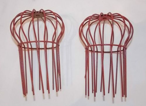 2 Vintage Red Wire Light Saftey Cages - Steampunk/Metal Art/Lighting