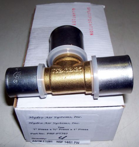 New lot of 4 hydro-pex prf-pt767 brass press tee fittings 1&#034; x 3/4&#034; x 1&#034; for sale