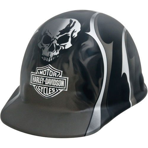 Harley Davidson Hard Hat Black Matte w/Silver Metallic Flames, Blades and Skull