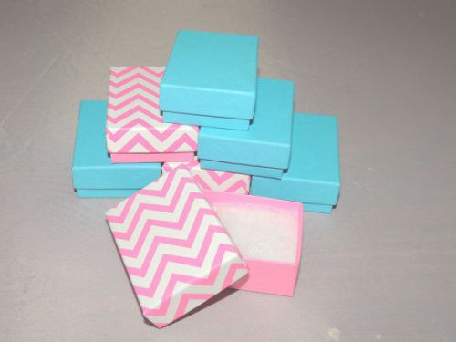 50 -5.5 x3.5 SkyBlue &amp; Pink Chevron Cotton Lined Jewelry/Gift Presentation Boxes