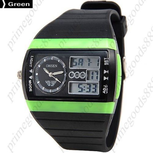 Square LED Waterproof Analog Digital Quartz Alarm Date Men&#039;s Wristwatch Green