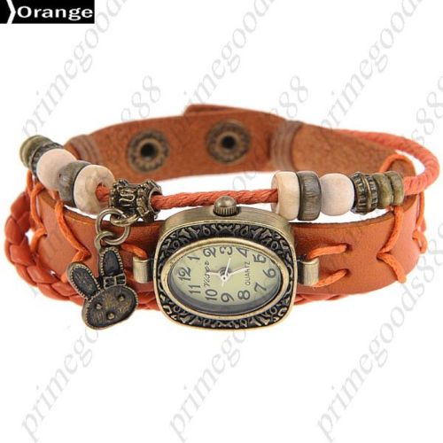 PU Leather Rabbit Quartz Wrist Wristwatch Free Shipping Women&#039;s Orange