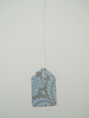 Mini Gray on Blue Damask Paper Price Tags 100 Quantity Great for Boutiques