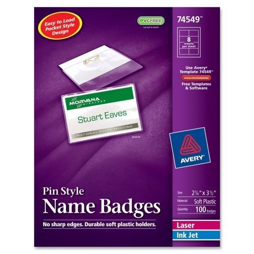 LOT OF 4 Avery Laser/Inkjet Pin Style Name Badge Kit -100/Bx - 2.25&#034;x3.5&#034;