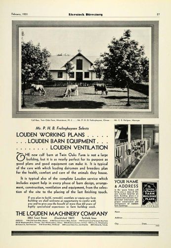 1931 Ad Louden Machinery Co Calf Barn Twin Oaks Farm Morristown NJ COL2