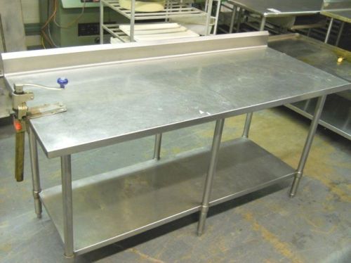Table Stainless-Steel 84 x 30 x 36H with shelf and 4&#034; splash and can Opener