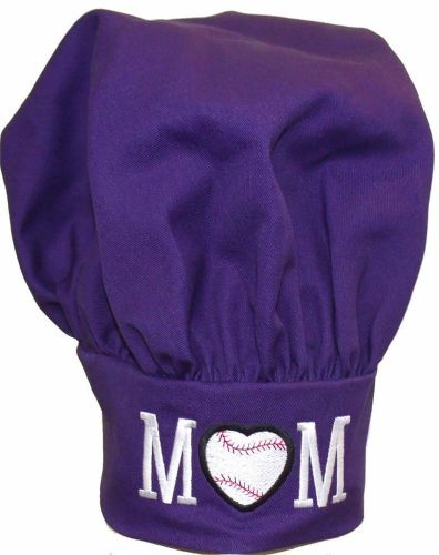 Purple Baseball Mom Heart Ball Chef Hat Adult Size Adjustable Velcro Embroidered
