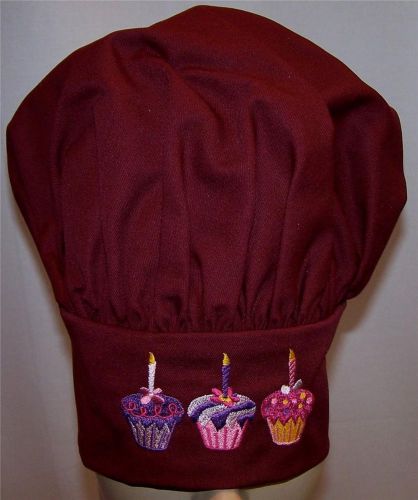 Sweet Decorated Frosted Cupcake Birthday Candle Adjustable Adult Maroon Chef Hat