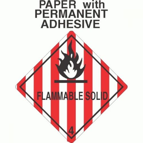 Flammable solid class 4.1 paper labels d.o.t. 4x4 (roll of 500) for sale