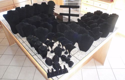 LOT Black Velvet Jewelry Display Stand Earring Ring Bracelet Necklace 57 pieces