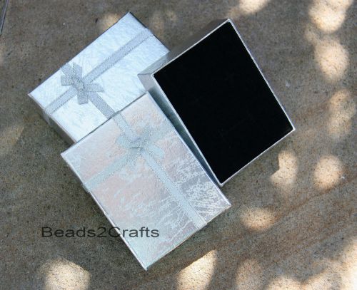 2 nice Silver paper Jewelry Presentation Gift Box 9.5x7x2.8mm new