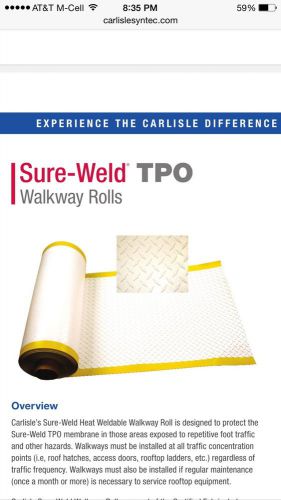 Carlisle tpo sure-weld walkway roll white 34&#034;x50&#039; for sale