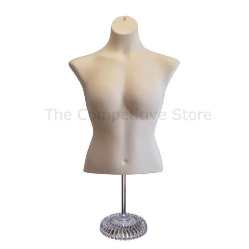 Flesh Busty Female Torso Countertop Mannequin Form (Waist Long) w/ Plastic Base