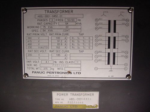 Fanuc Transformer A80L-0001-0452-01  , 64 KVA
