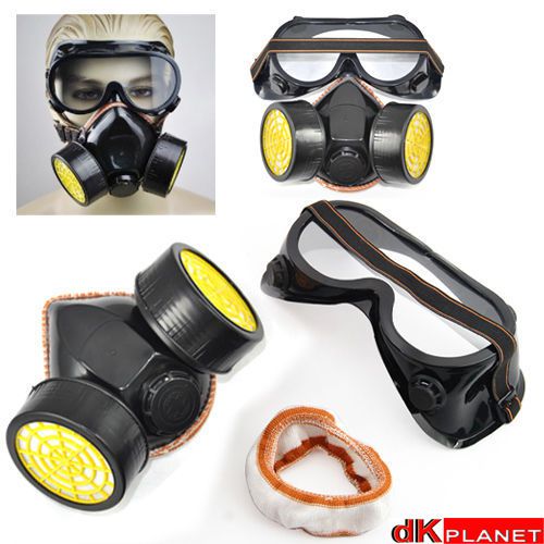 2pc Spray Paint Twin Cartridge Respirator Mask/Goggles Paint Kit Fumes Kept Out