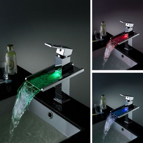 Modern LED Waterfall Bathroom Sink Faucet Tap in Chrome Finished Free Shipping