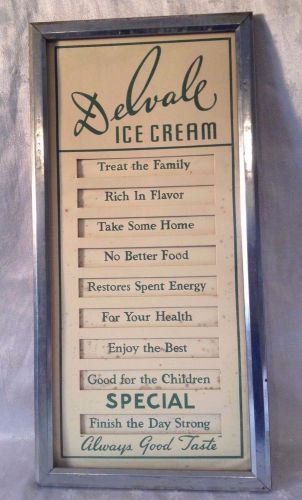 DELVALE ICE CREAM SIGN Dairy Advertising Vtg Antique Parlor Shop Old Rare