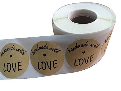 Wootile 2&#034; Inch Round Handmade with Love Natural Kraft Stickers with Black Font