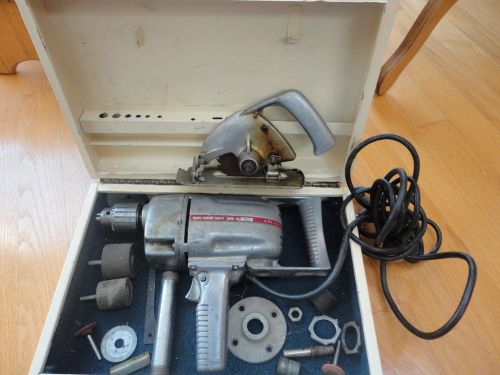 Vintage WARDS Model 2635 HEAVY DUTY 1/2&#034; ELECTRIC CORDED DRILL 115V Case Saw Att