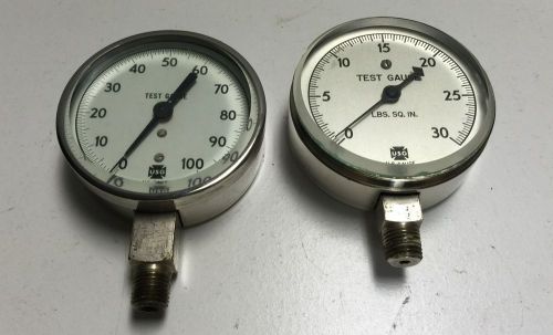 Two antique 3&#034; usg united states gauge &#034;use no oil&#034; 100 &amp; 30 psi covered gauges for sale