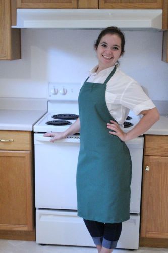 Hunter green kitchen restaurant bib apron, spun poly, 100% american made for sale