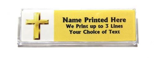 Cross Gold Custom Name Tag Badge ID Pin Magnet for Pastor Church Staff Volunteer
