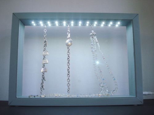 LED Lit Lighted Illuminated Jewelry Bracelet Display Case GRAY Frame Shadow Box