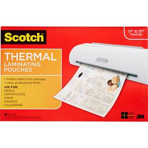 Scotch Thermal Laminating Pouch Menu size:  11&#034; x 17&#034; Clear 25ct Box