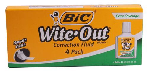 4 Count Bic Wite-Out Extra Coverage Correction Fluid Office School Supplies .7Oz