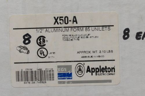 APPLETON X50-A Conduit Body, Style X, 1/2In, CF Aluminum ( Lots of 8 )