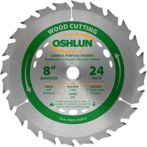 Oshlun sbw-080024 8-inch 24 tooth atb general purpose and framing saw blade with for sale