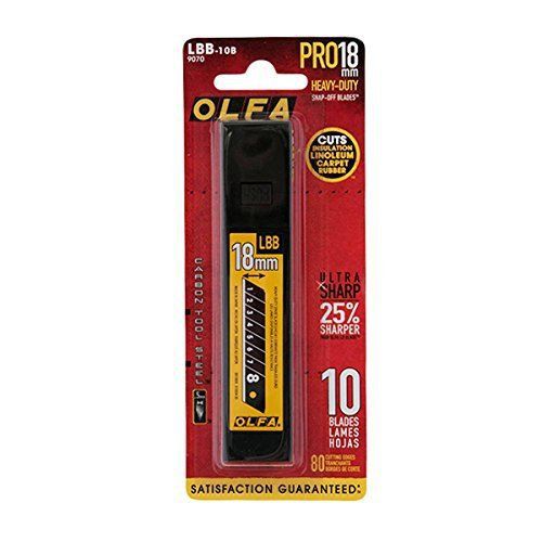 OLFA 9070 LBB-10B 18mm UltraSharp Black Snap-Off Heavy-Duty Blade, 10-Pack