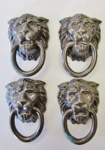 Lot of 4 Vintage 1950s/60s USA Lion Head Bronze Drawer Pulls/Furniture Trims 2&#034;